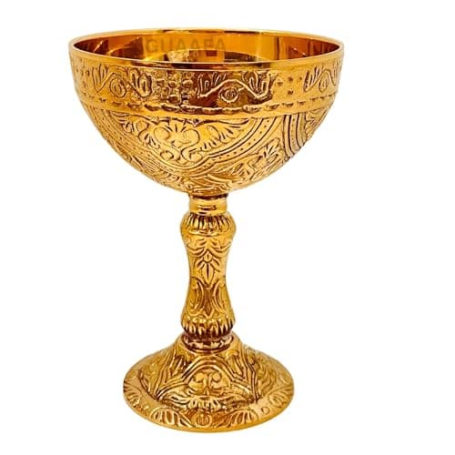 Image of Medieval Goblet Vintage Chalice 6" - 1x Handmade Brass Drinkware for Royal Wedding Anniversary Christmas Gifts 7oz -King Arthur Renaissance Ceremonial Wine Glass (Lord & Lady Goblet)