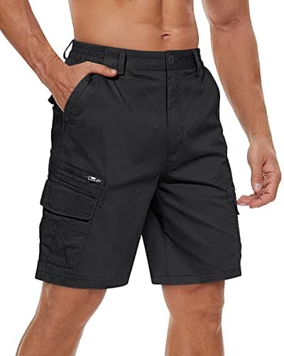 Image of TACVASEN Mens Shorts with Zip Pockets Summer Breathable Hiking Shorts Elasticated Wasit Cargo Shorts Stretch Work Shorts (36, Black)