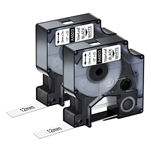 Image of NineLeaf 2 Pack Compatible for Dymo Label Tape 45013 A45013 S0720530 Black on White D1 Tape 12mm x 7m for Dymo Label Maker Refills LabelManager 160 210D 220P 260P 280 360D 420P Labelpoint 150 250