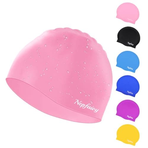 Image of Nepfaivy Kids Swimming Cap Waterproof - Updated Size Silicone Swimming Hat Kids, Comfortable Anti Slip Boys and Girls Swimming Cap, Stretchable and Durable Swim Cap for Children 6-14 Years (Pink)