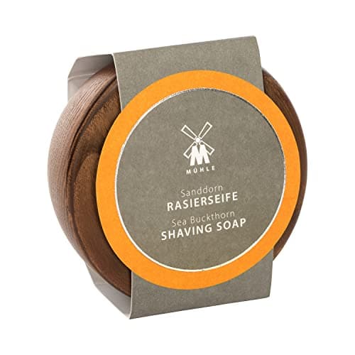 Image of MÜHLE Shaving Soap Set - wooden bowl, sea buckthorn shaving soap, all skin types - fruity & fresh - 65g