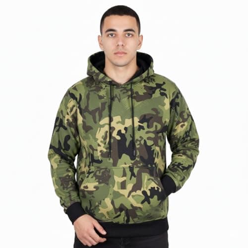 Image of A2Z Mens Fleece Hoodie Pullover Hooded Jumper Sweatshirt - Plain Sweatshirt Camo Green 2XL