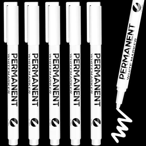 Image of SEPVEL Permanent Marker Pens, 5 Pcs Fine Tip White Marker Pens Waterproof and Quick Drying Fabric Pen Permanent for Clothes, Stones, Rock Painting, Ceramic, Glass, Wood, Metal, Canvas, Tire Pen