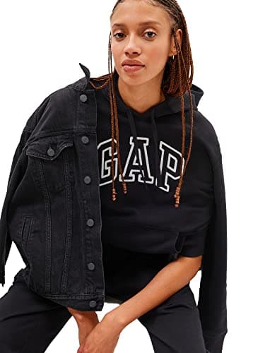 Image of GAP Women's Logo Hoodie Hooded Pull-on Sweatshirt, True Black, S