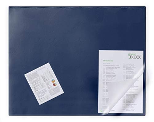 Image of Durable Desk Mat with Transparent Overlay in Dark Blue - 65 x 52cm - Pack of 1 - Comfortable To Use - Ideal for Keeping Small Notes & Reminders Close to Hand