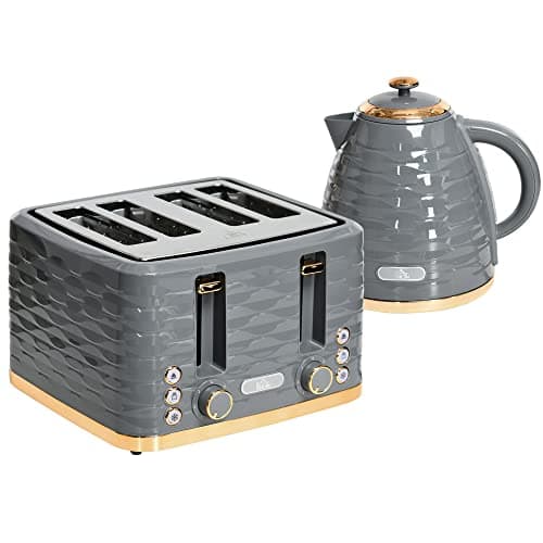 Image of HOMCOM Kettle and Toaster Sets, 3000W 1.7L Rapid Boil Kettle & 4 Slice Toaster with 7 Browning Controls, Defrost, Reheat and Crumb Tray, UK Otter Thermostat, Grey