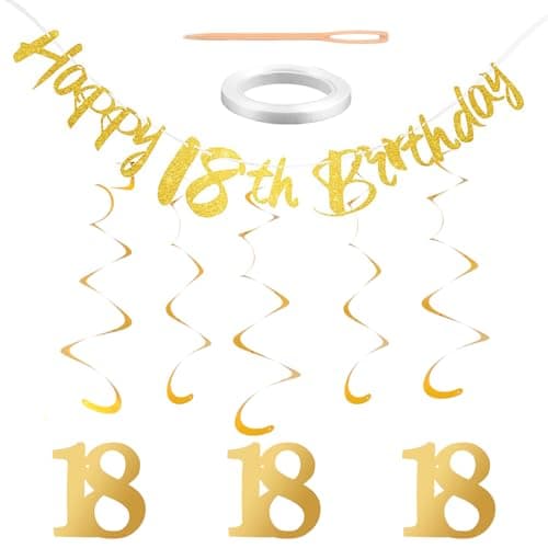Image of 18th Birthday Banner Decorations for Her Happy 18th Birthday Banner Gold Ginger Ray Hanging Swirls Streamers 18 Years Old Buntings for Him Girls Boys Birth Anniversary Party Home Backdrop Decor