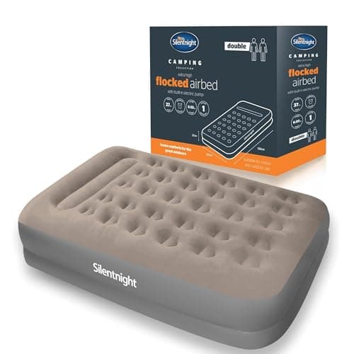 Image of Silentnight Air Bed Double with Built in Pump - High Rise Flocked Non Slip Electric Airbed Comfortable Full Body Support Air Mattress for Guests, Camping, Caravans - Grey - Double