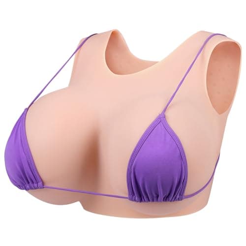 Image of Vnmcry Silicone Breast Plates Crossdressing Breastplate Round Collar Realistic Cotton Filled False Fake Breasts Transgender Drag (Ivory White - F Cup M Size)