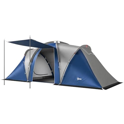 Image of Outsunny 8-12 Person Easy Setup Family Camping Tent w/ 2 Bedrooms and a Living Room, Waterproof Tunnel Tent w/Sewn In Groundsheet, Doors, Windows, Carry Bag, Navy Blue