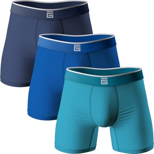Image of Giovici Mens Boxers Bamboo Anti Chafing Soft Comfortable Boxer Briefs Longer Leg - Boxer Shorts Multipack - Moisture Wicking Technology (3 Pack, Blues, XXL)