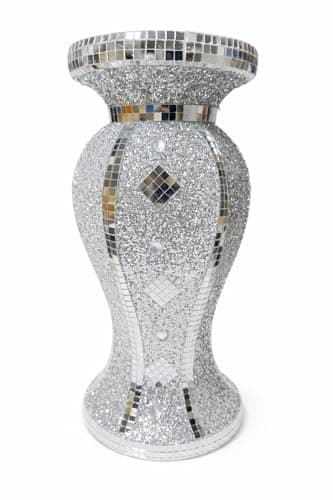Image of Crushed Diamond Silver Sparkle Flower Vase 30cm – Handmade Bling Mosaic Mirrored Ornament Rhinestone Crystal Pot Glitter Home Decor for Living Room, Dining, Bedroom, Gift Display