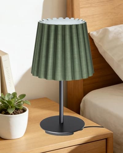 Image of GOEBLESON Bedside Table Lamp, Green Metal Small Bedside Lamp with Linen Shade, 3 Colour Temp, E27 LED Bulb Included, 3000K/4000K/6500K, Bedside Lamp for Bedroom, ZJ15TLK05
