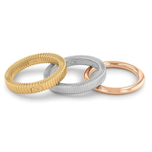 Image of Calvin Klein Women's PLAYFUL REPETITION Collection Set of 3 Rings in Stainless Steel, Yellow and Carnation Gold - 35000027D