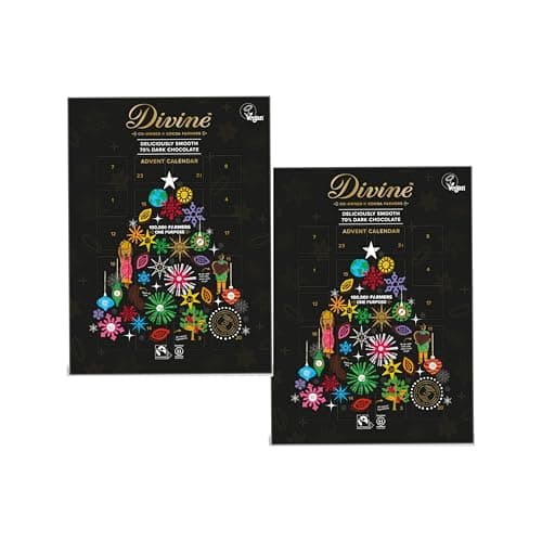 Image of 2x Divine Vegan Chocolate Dark Advent Calendar 2024 | 24 Days Of Chocolate Countdown Gift Set | Christmas Chocolate Gifts | Christmas Tree Decorations | Christmas Gifts | 85g
