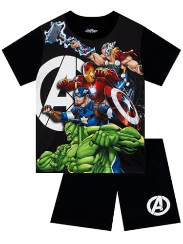 Image of Marvel Pyjamas, Avengers Boys Pyjamas, Thor, Captain America, Hulk And Iron Man Summer Pjs For Boys, Black 9-10 Years