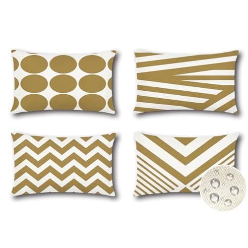 Image of JOTOM Set of 4 Waterproof Outdoor Cushion Covers 40x60 cm Decorative Throw Pillow Covers 16x24 Inch Modern Geometric Decor Cushion Cases for Patio Garden Porch Bench Sofa Indoor Bed (Khaki)