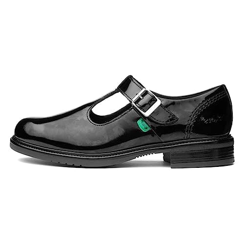 Image of Kickers Girl's Lach T-Bar Leather School Shoes | Elegant T-Bar Style | Everyday Comfort Fit, Cushioned for All-Day Wear, Black, 1 UK Child