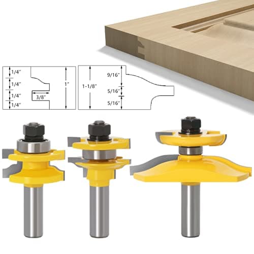 Image of 3 PCS Router Bit Set, 1/2-Inch Shank Round Over Raised Panel Cabinet Ogee Door Rail and Stile Router Bits, Woodworking Wood Cutter