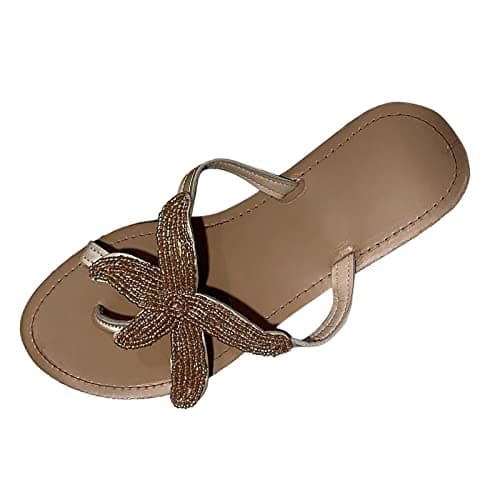 Image of Flip-Flop for Women Flip Flops with Beaded Starfish,Starfish Bride Glitter Flip Flop Sandals UK Size 7 Rose Gold