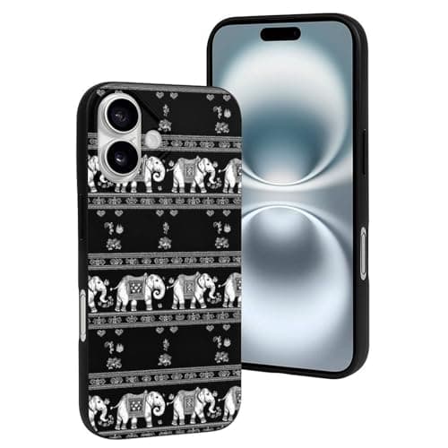 Image of TZTTZT Compatible with iPhone 16 Case - Black White Simple Elephant Print Phone Case Compatible with iPhone 16 Cases Cute for Women Men, Resists Scratches