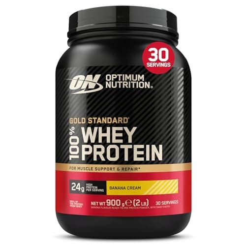 Image of Optimum Nutrition Gold Standard 100% Whey Muscle Building and Recovery Protein Powder With Naturally Occurring Glutamine and BCAA Amino Acids, Banana Cream Flavour, 30 Servings, 900 g