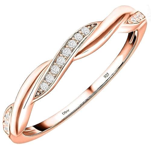 Image of TJC Silver Rings for Women 925 Sterling Silver CZ Twisted Crossover Ring, Entwined Promise Wedding Band Engagement Ring with Simulated Diamond, Rose Gold Vermeil Ladies Jewellery Gift Size S