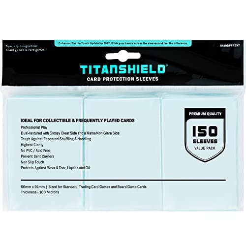 Image of TitanShield (150 Sleeves/Clear) Standard Size Board Game and Matte Trading Card Sleeves Deck Protector for Magic The Gathering MTG, Pokemon, Baseball Collection, Dropmix