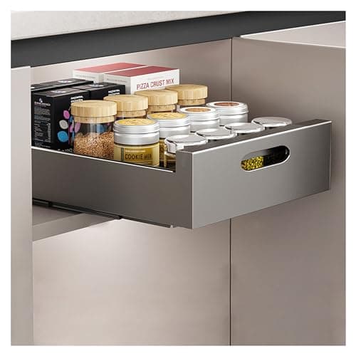 Image of lesulety Indoor Drawer Kitchen Pull Out Cabinet Organizer Slide Out Drawer Cabinet Drawers Extendable Telescopic Drawer Retrofit Extendable Drawer For Gluing,Grey,30CM