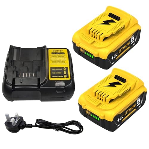 Image of 2pcs 18V 5.0Ah DCB200 Replacement for Dewalt Battery +3A Charger Compatible with Dewalt Battery DCB180 DCB181 DCB182 DCB184 DCB185 DCB201 DCB204 (Yellow and Black)