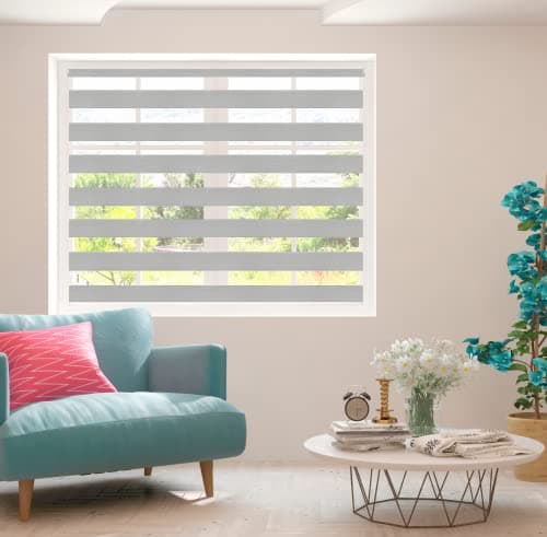 Image of Zebra Blind Day and Night Roller Blind Aluminium Frame Dual Layer Fabric Modern Window Blind Easy to Install Easy Clean Privacy Living Room Kitchen Bedroom Bathroom 155 cm Drop (Grey, 50cm Width)