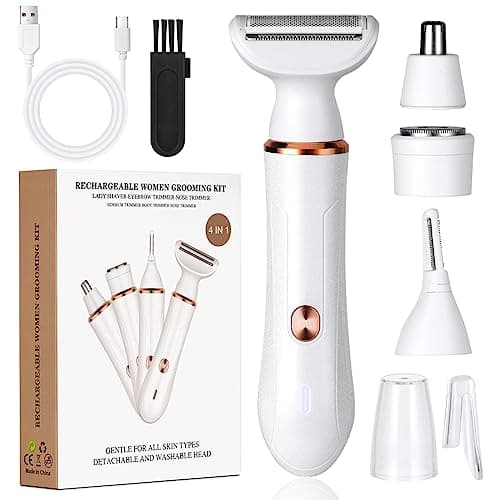 Image of ACWOO Electric Lady Shaver, Cordless 4 in 1 Electric Shaver for Women, Rechargeable Painless Electric Razor Bikini Trimmer Wet and Dry Hair Removal for Face Legs Underarm Nose and Eyebrow (A)