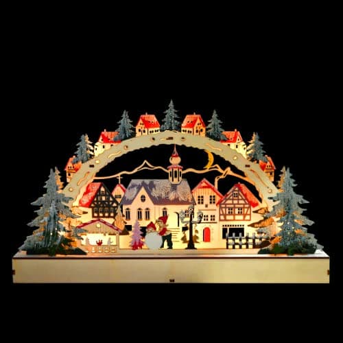 Image of TSLBW Christmas Ornament: Wooden LED Bridge, Battery Operated, White, Traditional Style, Christmas Village Scene