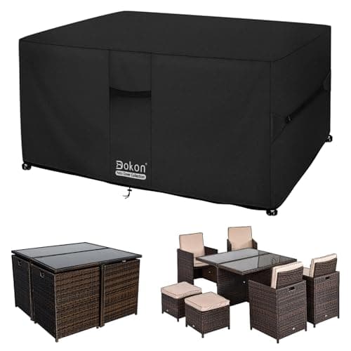 Image of Dokon Garden Furniture Covers Waterproof Upgrade 420D Oxford Fabric Cube Patio Set Cover Weatherproof Winter Outdoor Table and Chair Cover with Air Vents, Multi-size (125x125x74cm)