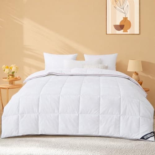 Image of BedFabtasy Luxury Gusseted Feathers Down Duvet Double Size 4.5 Tog Summer Duvet, 100% Organic Cotton Cover, 600TC, Breathable & Soft & Down Proof, Hotel Quality Double Size Quilt, Machine Washable