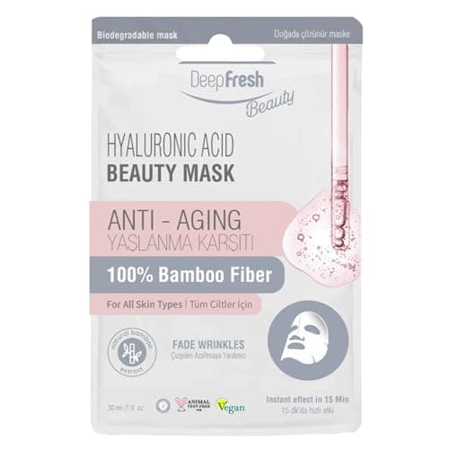 Image of Deep Fresh Beauty Face Masks, Hyaluronic Acid, Collagen, Zinc Oxide, Aloe Vera, Vitamin C, Ginseng & Rice, 100% Bamboo Fibre, Anti-aging, 24 Count (24 Pcs, Hyaluronic Acid)