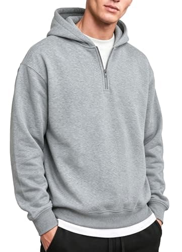 Image of HAWILAND Quarter Half Zip Up Hoodies for Men UK Casual Fleece Hooded Sweatshirt Jumper Pullover Streetwear Grey Large