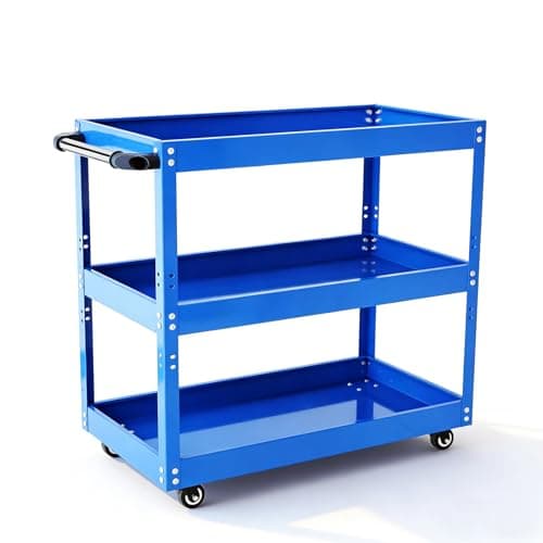 Image of TOOLUTION 3 Tier Rolling Tool Cart with Wheel - Heavy Duty Metal Utility Shop Carts Organizer Mobile Tool Storage Service Small Work Cart for Maintenance Garage Mechanics Industrial