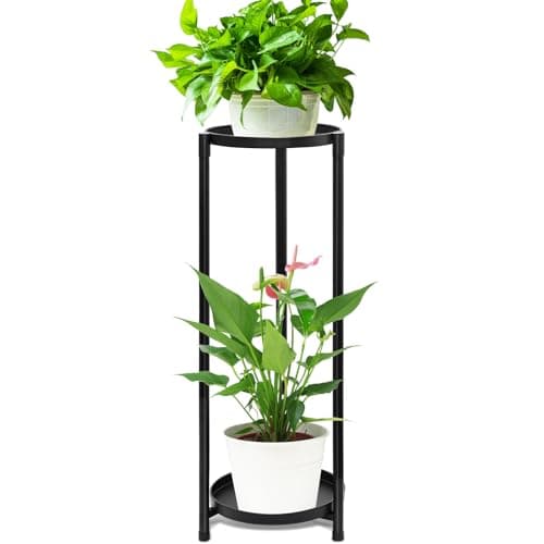 Image of VeyFolzin.st Plant Stand, Metal Flower Pot Stand, Flower Pot Holder, Indoor and Outdoor Plant Holder for Patio Garden Balcony Living Room (2 Layer Black)