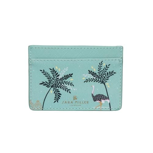 Image of Sara Miller London Credit Card Holder, Women's Slim Wallet, Holds up to 4 Cards, Faux Leather, Ostrich Mint Blue