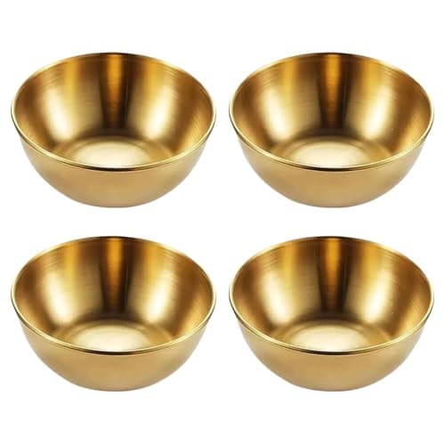 Image of PCKOBEVER 4 Pcs Small Stainless Steel Sauce Dishes, Mini Dipping Bowls Dishes Condiment Sauce Cups, Seasoning Dishes Dip Bowls for Sushi Snacks Fruit Appetizer, Diameter 8cm, Depth 3cm (Gold)