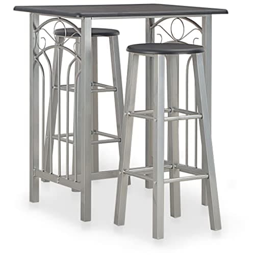 Image of vidaXL 3-Piece Bar Set – Durable Wood and Steel Construction – Stylish Black and Grey Bar Furniture Set for Home and Outdoor Use – Easy Assembly – 1 Table, 2 Barstools, Max Load 110kg