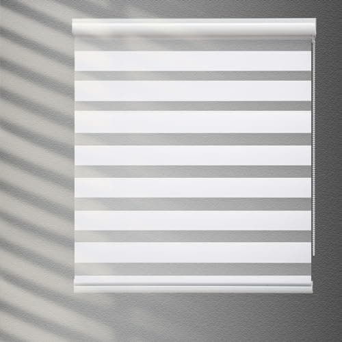 Image of YIIBAII Day and Night Roller Blinds Zebra Blinds Blackout or Translucent Vision Roller Shades for Windows and Doors（W 50cm x L 150cm,White）