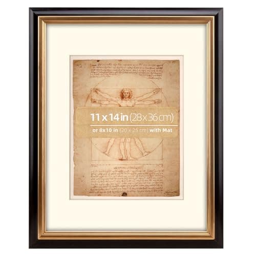 Image of Eitida 11x14 in (28x36 cm) Wood Black and Gold Inner Border 2 Tone Vintage Antique Retro Picture Frame, Matted for 8x10 (20x25 cm), Vertical or Horizontal Display, Glass Cover