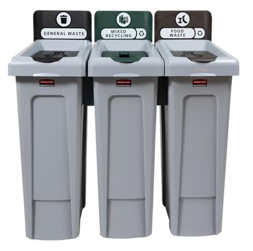 Image of Rubbermaid Slim Jim® Recycling Station Bundle 3-Stream - General Waste/Mixed Recycling/Food Waste