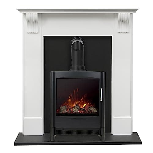 Image of Adam Harrogate Surround in Pure White with Keston Electric Stove, 39 Inch