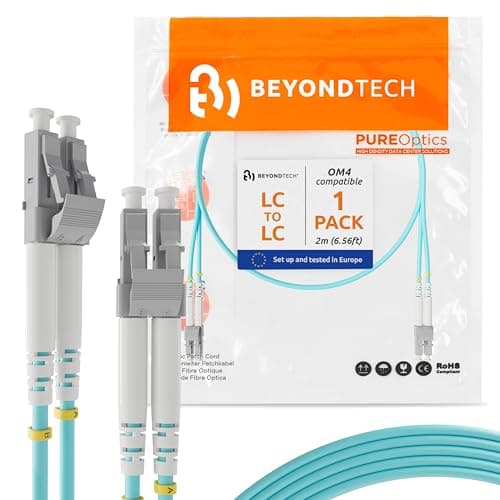 Image of LC to LC OM4 Fiber Patch Cable Multimode Duplex - 2m (6ft) - 50/125 100Gb Aqua Color LSZH - Beyondtech PureOptics Series