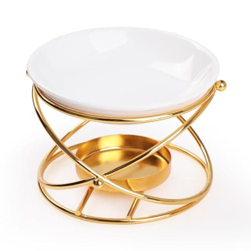 Image of Bighan Metal Essential Oil Burner Wax Melt Burner Diffuser, Tea Light Candle Holder Aroma Diffuser Home Bedroom Decor, Round Gold