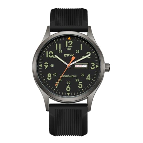 Image of JewelryWe Men's Military Silicone Watch: Day-Date Display Luminous Hands Easy to Read Large Dial Sports Watches 24 Hour Time Analog Quartz Tactical Wristwatch for Adults Teens Students and Sons