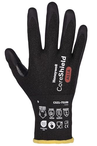 Image of Honeywell Coreshield 3.0 Cut Protective Unisex Gloves CS21-7518B, Food Certified, Silicone Free, Washable, Cut A1/A, Size 9L, Gauge 18, CS21-7518B-9 (Bellyband with 10 Pairs)